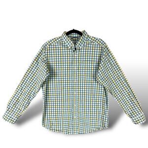 Columbia Mens SM Blue Pastel Check Long Sleeve Button Down Shirt 100% Cotton EUC